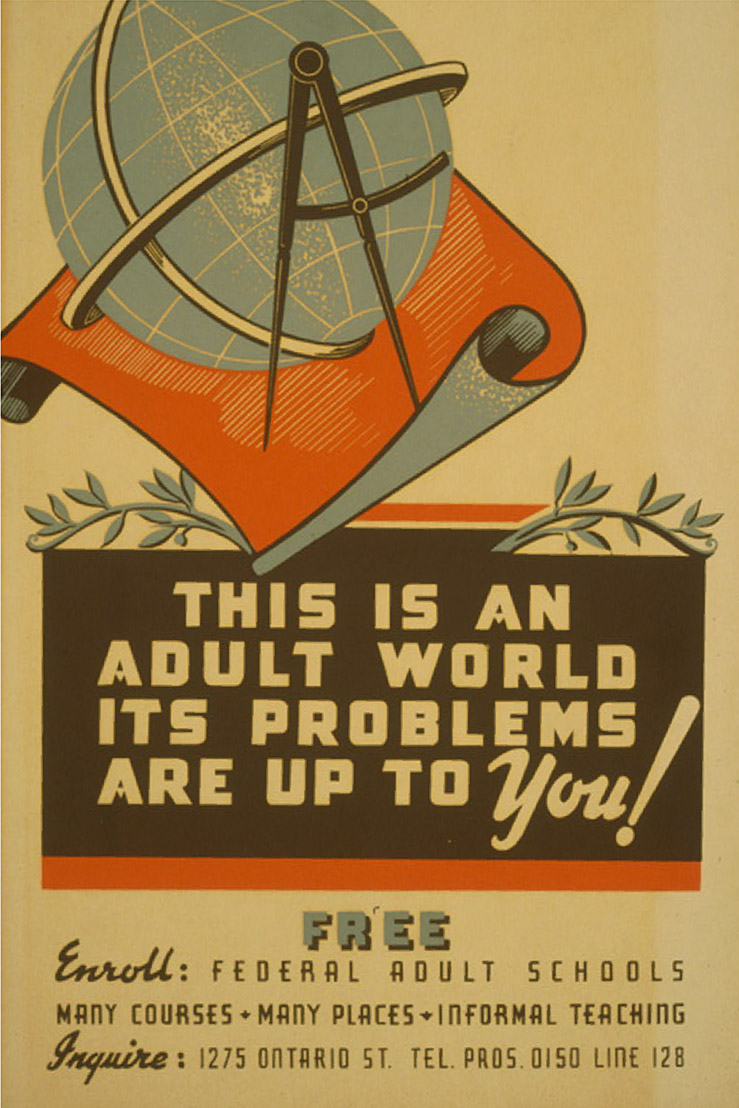 WPA poster promoting free federal adult schools